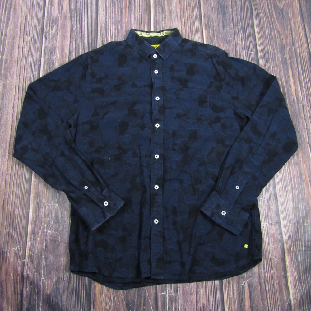 Descendant of Thieves Button Down Mens Large Blue Camo Long Sleeve Shirt